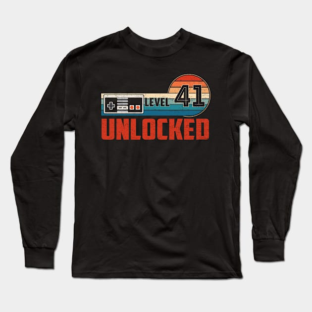 Vintage Level 41 Unlocked Video Gamer 41st Birthday Long Sleeve T-Shirt by schirmerbas